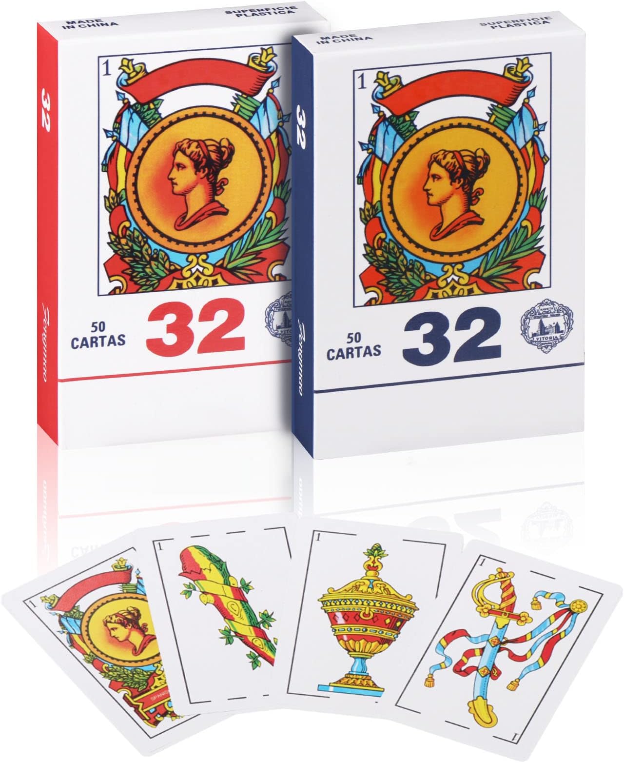 CDBXRA Spanish Playing Cards, Barajas Españolas Originales, Cartas Españolas Originales, Briscas Cards Puerto Rico,Mexican Playing Cards, Mexican Card Game, Spanish Cards Deck (Red + Blue)