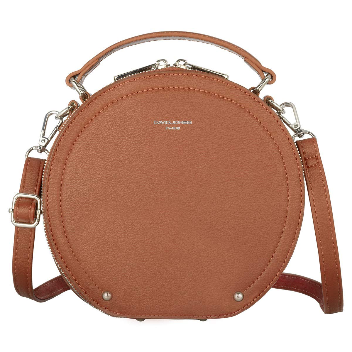 David Jones - Bolso Bandolera Redondo Mujer - Bolsos de Hombro Circular Cuero Piel PU - Bolso de Mano Pequeños Asa Superior - Mensajero Cruazado Crossbody Bag - Pochette Elegante Señora - Marrón Camel