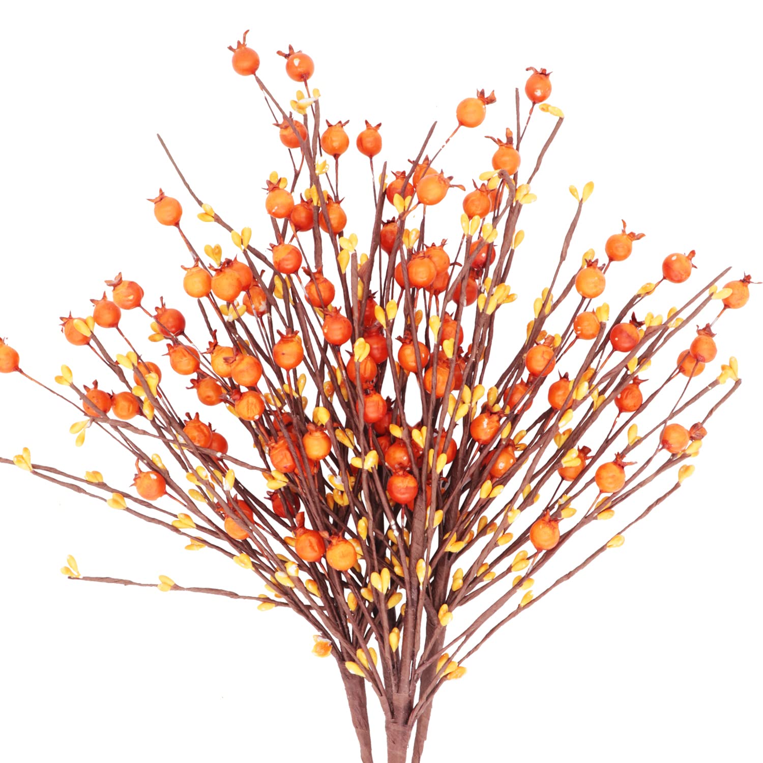 4Pcs Artificial Orange Berry Stems Pip Berries Twigs Fall Picks Sprays for Autumn Thanksgiving Branches Crafts Flower Arrangement Tree Vase Fillers Holiday Harvest Table Decorations (4, Orange)