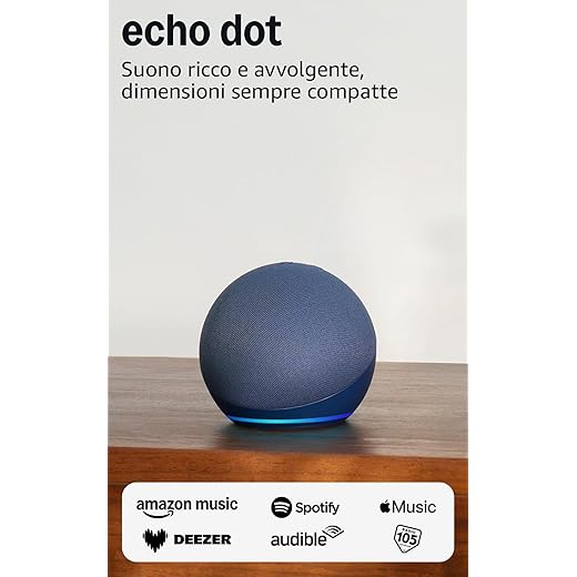 Echo Dot (Ultimo modello) | Altoparlante intelligente Wi-Fi e Bluetooth, suono più potente e dinamico, con Alexa | Blu notte
