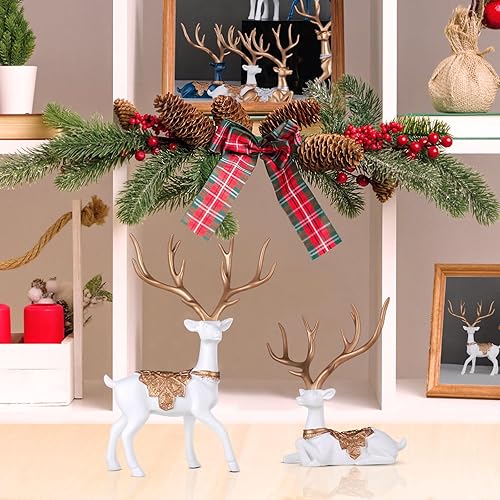 Miniatura 2 de Juego de 2 estatuas de reno de Navidad, estatua de cervatillo en estante, decoración moderna azul para el hogar, decoración de mesa de Navidad de