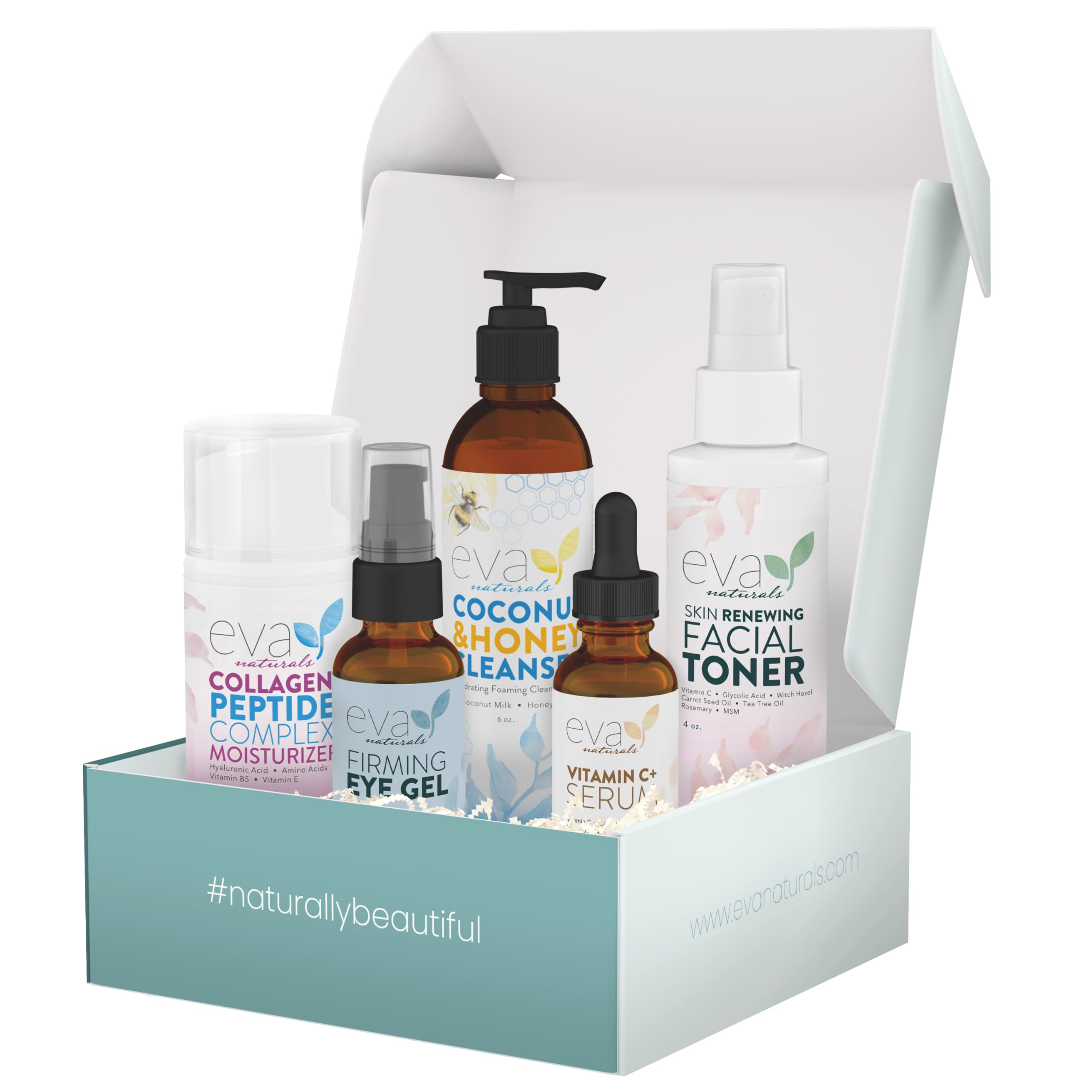 Sponsored Ad - Eva Naturals Rejuvenating Skincare Set – 5-in-1 Routine with Cleanser, Toner, Vitamin C Plus Serum, Eye Gel and Collagen Peptide Moisturizer for Face, Anti-Wrinkle, Dark Spots, Acne and Skin Replenish