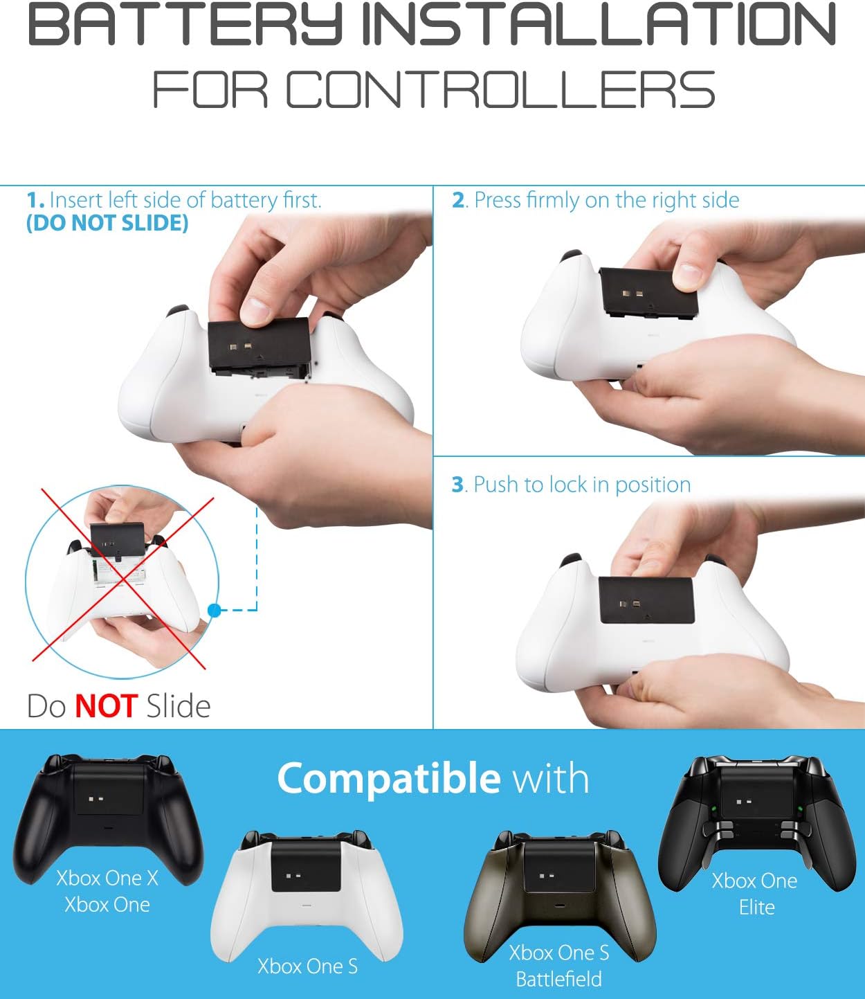 Fosmon Xbox One Controller 1000mAh Play and Charge Rechargeable Battery Pack (1 Pack) with 10FT Micro USB Charging Cable for Xbox One S/X/Elite Controller, also Works with Fosmon Dock C-10659/C-10709