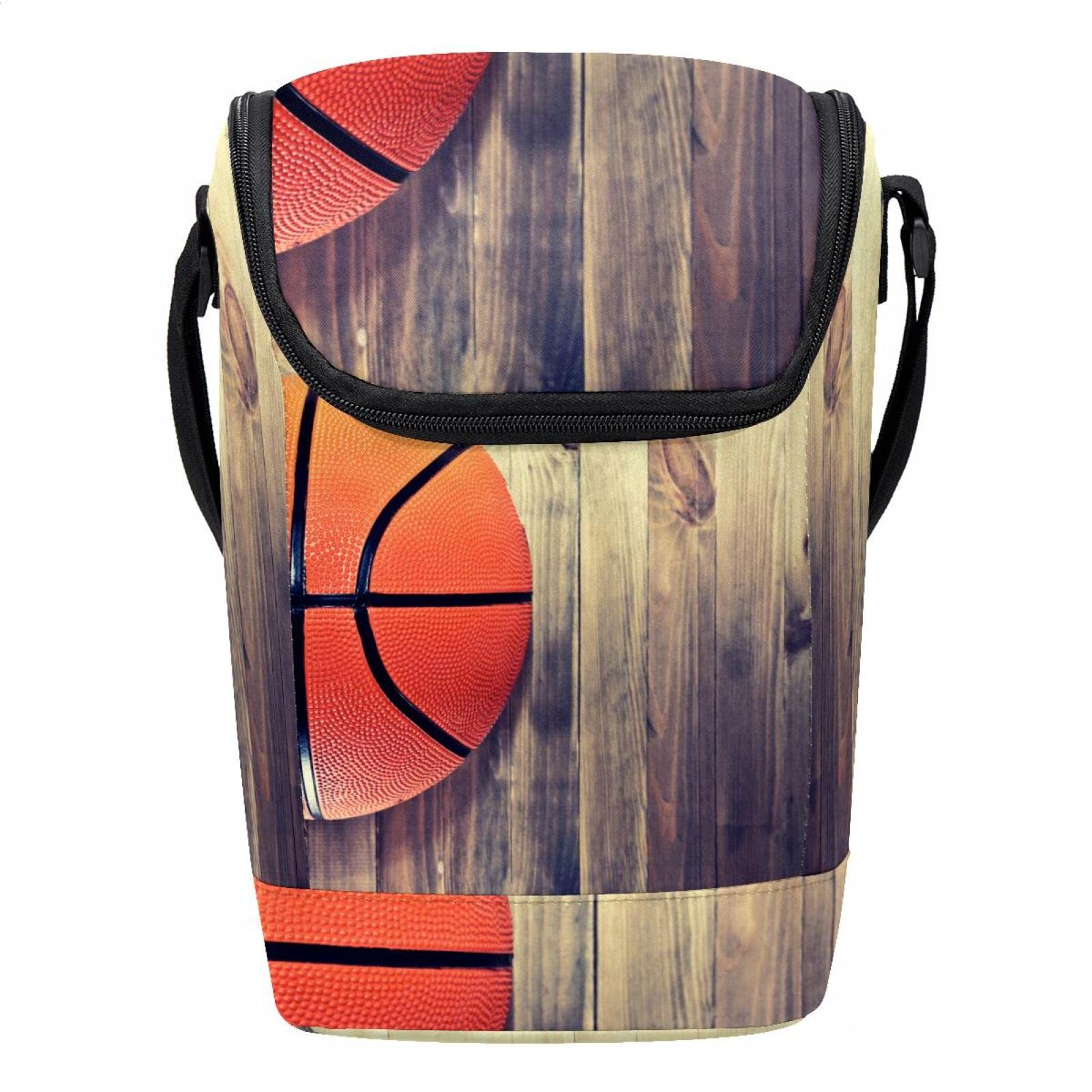 Bolsa de almuerzo de madera rígida contra comidas aplastadas diseño retro de baloncesto