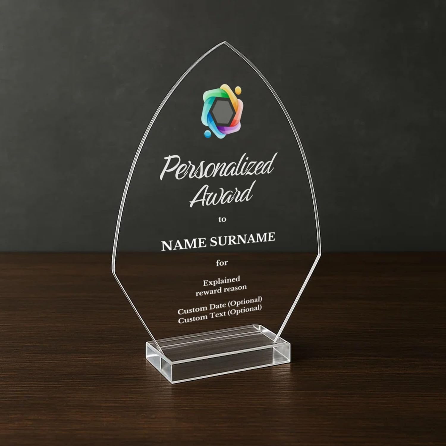 Acrylic Award Sign - Acrylic Employee Recognition Award Personalized Trophy for Workplace Milestones and Appreciation (Award - with Logo) - Image 6