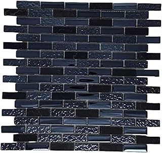 Tenedos Premium Quality Nero Marquina Polished Black Glass Mixed Mosaic Brick Pattern Wall Tile for Backsplash and Bathroom Wall Designed in Italy (12x12)