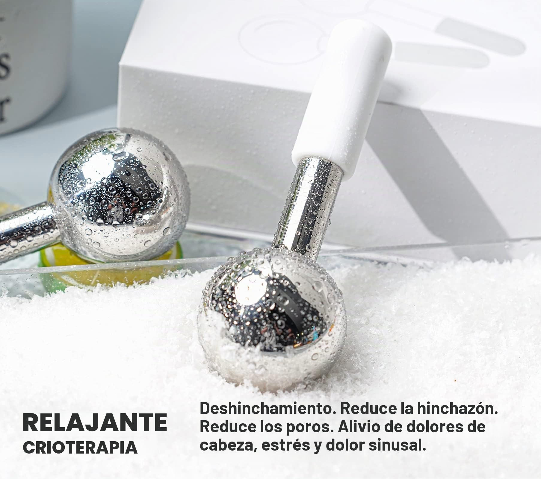 VRAIKO ICES Globes Gua Sha Set, herramientas faciales Gua Sha, acero irrompible, masajeador facial, rodillos refrescantes para ojeras, hinchazón y drenaje linfático (Blanco)
