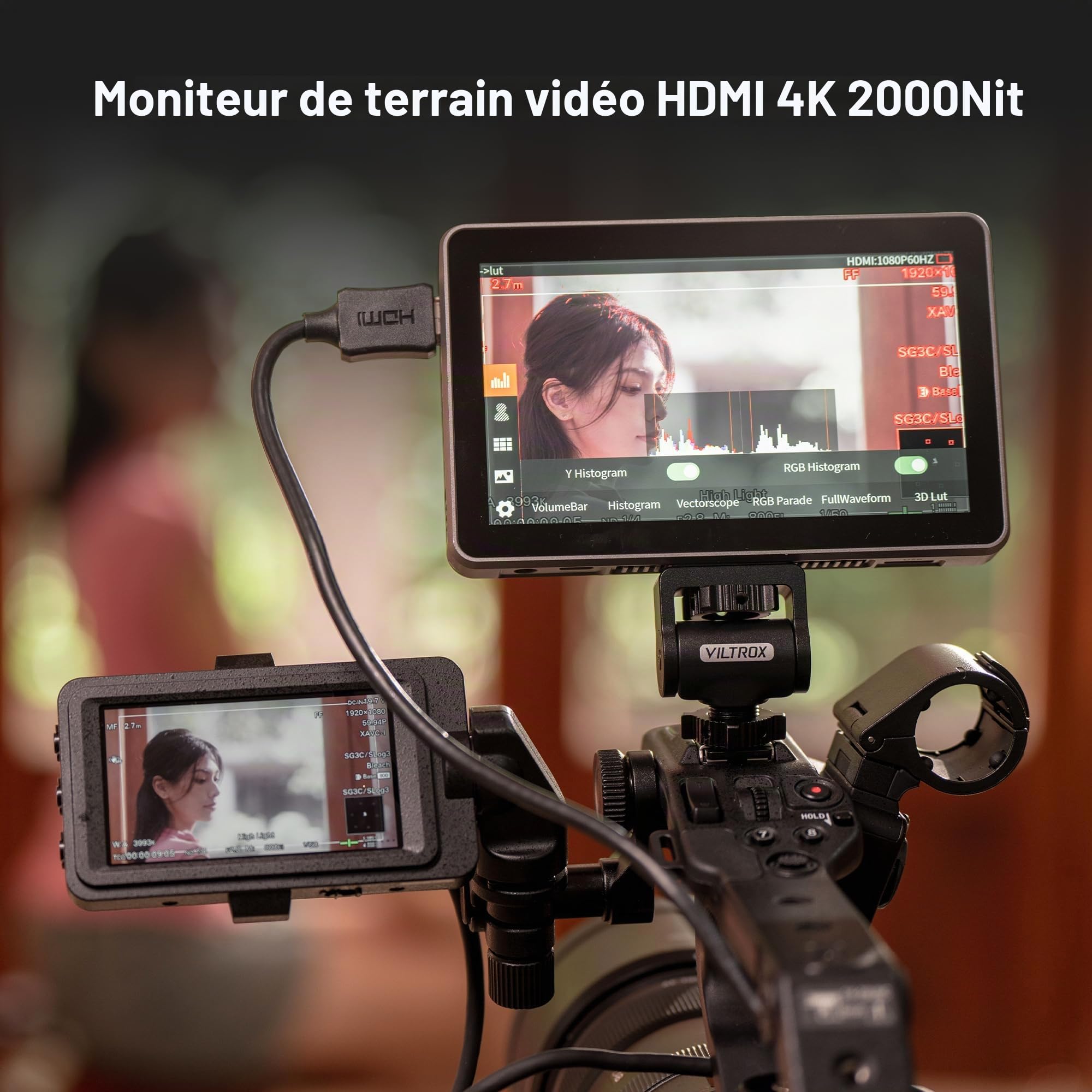 VILTROX 2000Nits Moniteur de champ vidéo, écran tactile de 6 pouces 4Kp30 HDMI sur caméra Moniteur, Full HD 1920 x 1080 outils de surveillance vidéo pour vloggers (DC-X2)