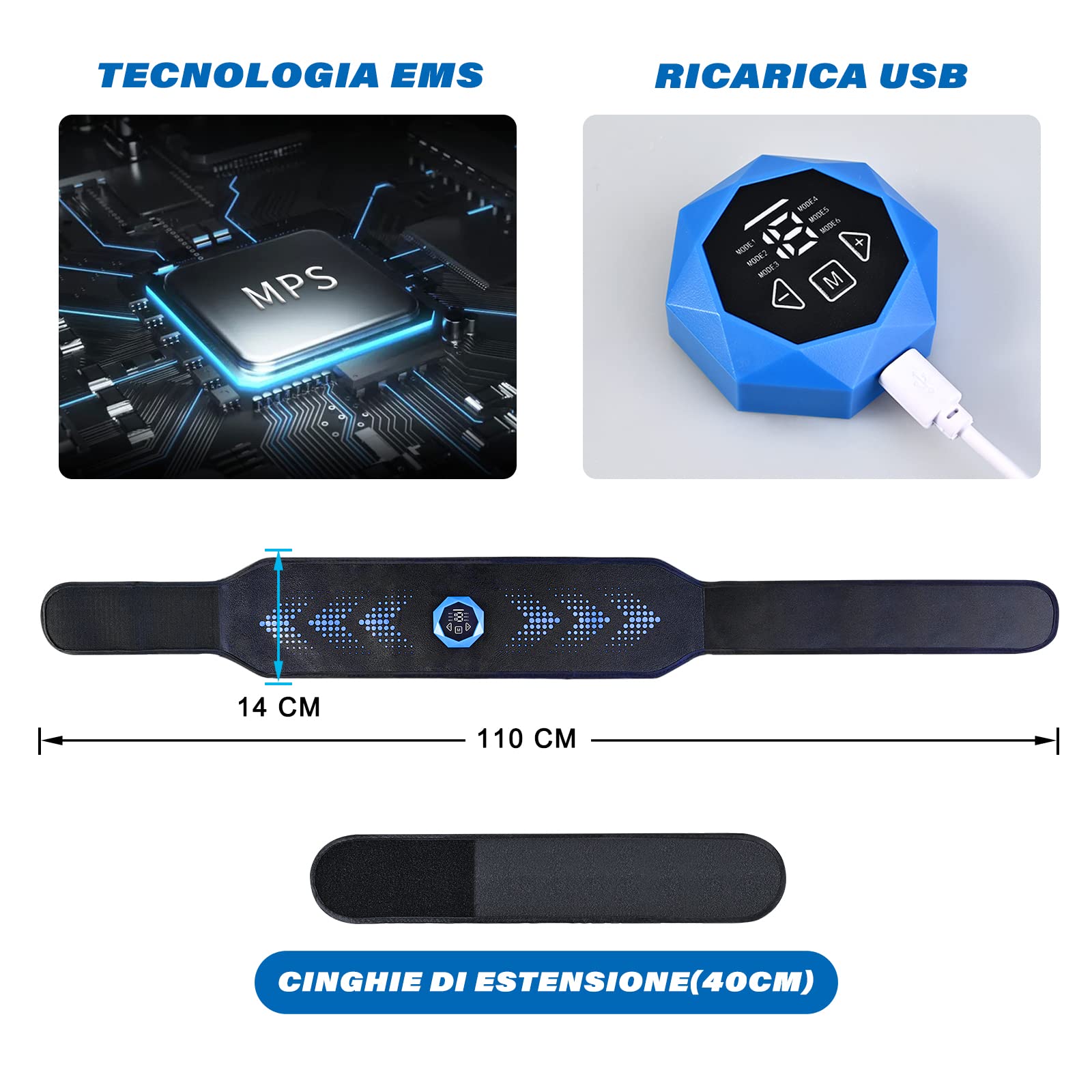 faburo Elektrostymulator brzucha, stymulator mięśni EMS do brzucha, ramion, nóg, brzucha i pośladków, USB do ładowania, 6 trybów i 19 poziomów intensywności, sprzęt fitness do domu