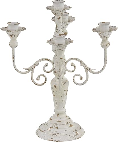 Miniatura 2 de Deco 79 Candelabro sólido de metal vintage, 16 x 16 x 19 pulgadas, blanco