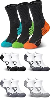 Hylaea 7 Pairs Running Socks for Men, Coolmax Anti-Blister Cushion Socks for Athletic, Padded Moisture Wicking & Seamless Size L Orange Green Blue & Black Grey White