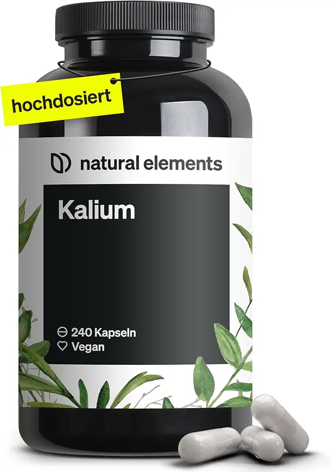 Kaliummangel erkennen, behandeln & vorbeugen 2 natural elements Kalium – 240 Kapseln mit 800 mg elementarem Kalium (aus Kaliumcitrat) pro Tagesdosis – für Blutdruck, Muskelfunktion & Nervensystem – vegan, hochdosiert, ohne Zusätze