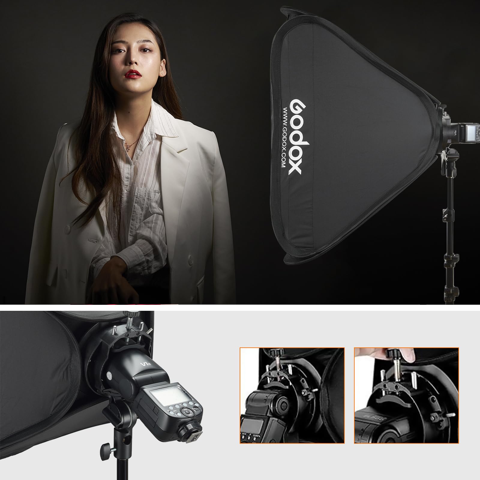 Godox Softbox Godox V1 Kit Mit S2 S-Mount Bowens Blitzhalter Mit Gitter 32 X 32 Inch.80 X 80 Cm, Passend Für Studio , AD200PRO, V860II, TT685, TT350, AD400PRO Softbox Godox Godox V1 Accessoires