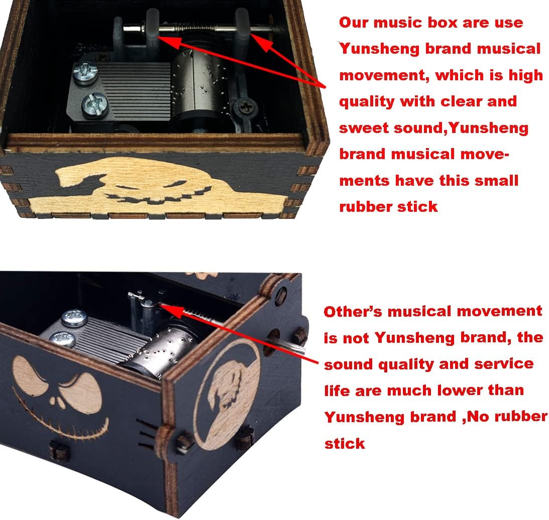 Youtang Halloween Christmas Hand Crank Music Box Carved Wood Musical Gift for Birthday,Valentine's Day,Mother's Day,Play This is Halloween - Image 5