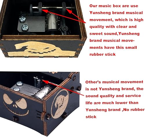 Vista 6 de Youtang Hand Crank Music Box Halloween Christmas Laser Engraved Wood Musical Box Jack Skellington Gift for Christmas,Birthday,Valentine's Image4