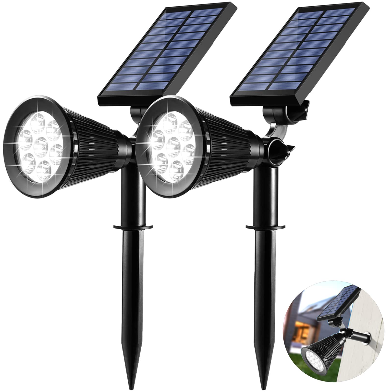 Solar Spotlights Outdoor, 7 LEDs 2-in-1 Waterproof Adjustable Solar Powered Landscape Spotlights, 2 Lighting Modes Auto On/Off Solar Garden Lights for Lawn Tree Patio Yard Walkway (2 Pack)