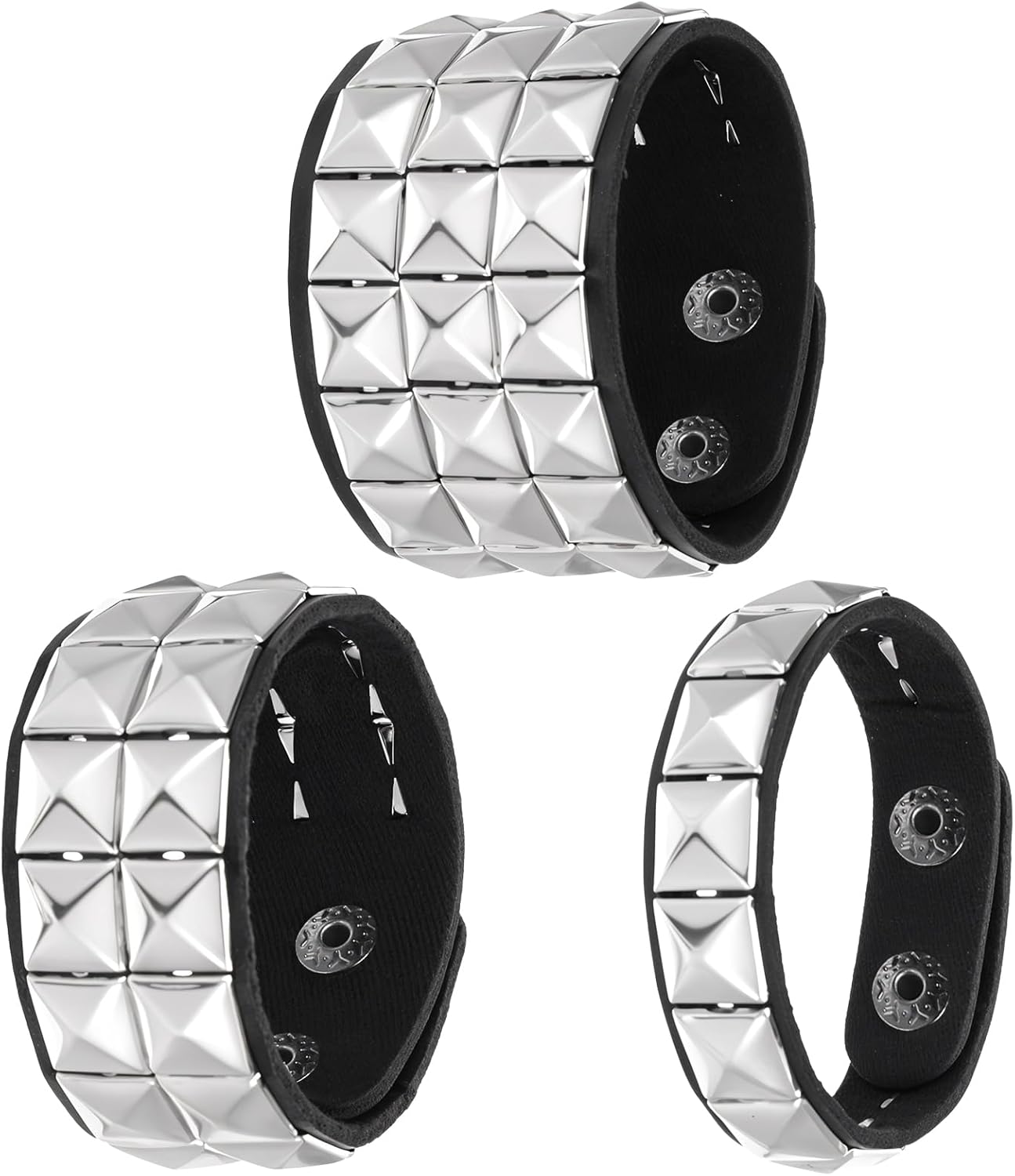 TIESOME 3 Pcs Punk Leather Rock Studded Bracelet, 80s Emo Spiked Bracelets Retro Goth Cuff Bracelets Studded Arm Band Costumes Accessories for Women Men