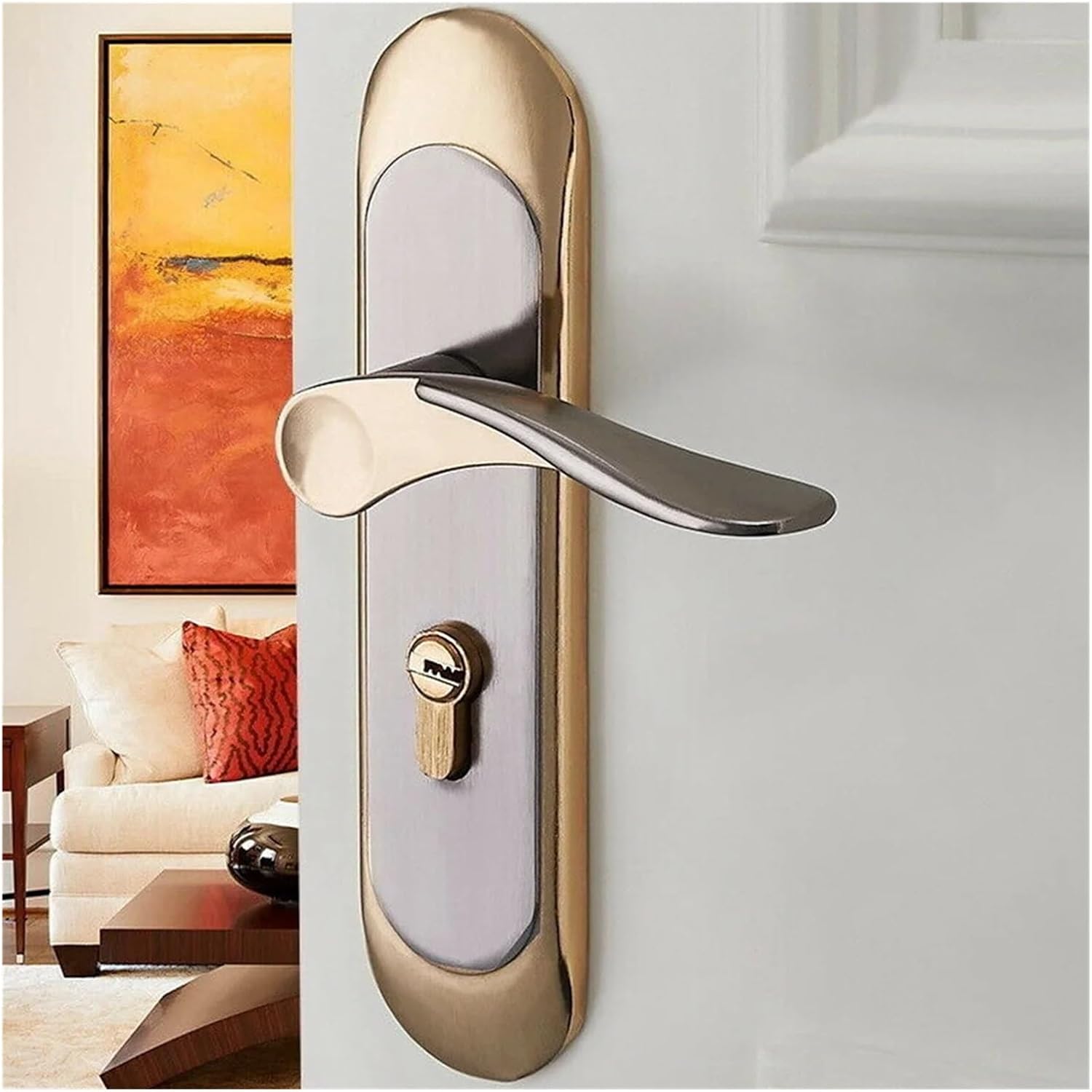 Indoor Household Door Handle for Home with Security Lock Key Set Aluminum Alloy