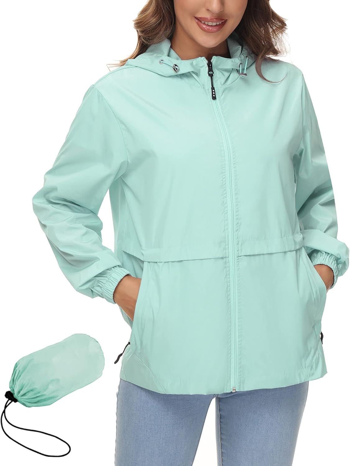 Avoogue Womens Waterproof Rain Jacket Lightweight Raincoat Packable Hooded Outdoor Windbreaker