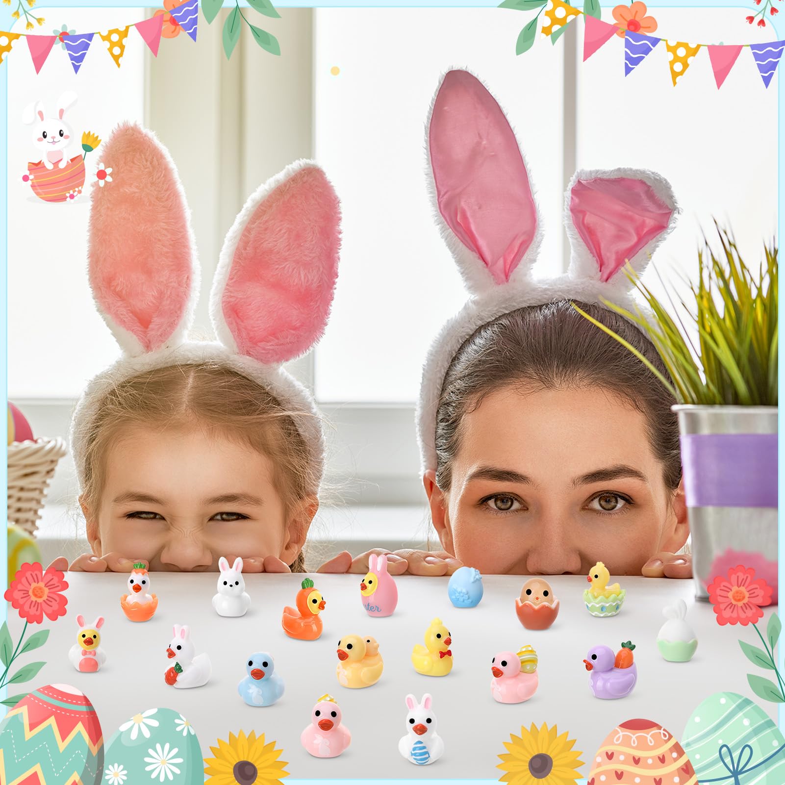 Paquete de 80 figuras de juguete de patos de Pascua, diseño de conejo | Tiny Ducks to Hide, decoración de regalo de fiesta de conejo de Pascua (16 estilos)