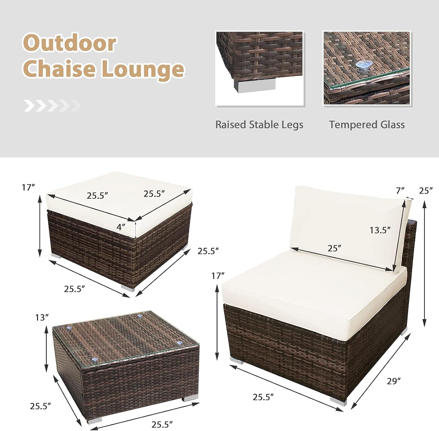 DORTALA Wicker Patio Furniture Set 5 Piece, Outdoor Conversation Sets with Chairs, Ottomans, Tempered Glass Table, Cushions, All Weather Rattan Sofa Couch for Balcony, Porch, Backyard, Deck, White