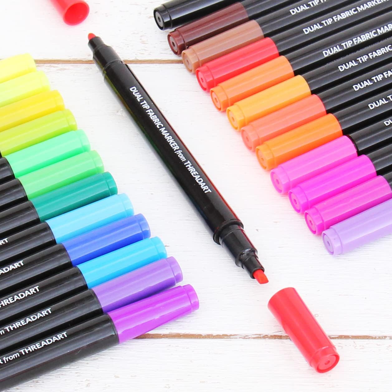 Threadart Fabric Markers Permanent for Clothes and Fabrics, Set of 24 Colors, Dual-Tip Permanent Fabric Pen - No Fade, No Bleed, Machine Washable - For Clothing, Shoes, Laundry Marker, Sewing