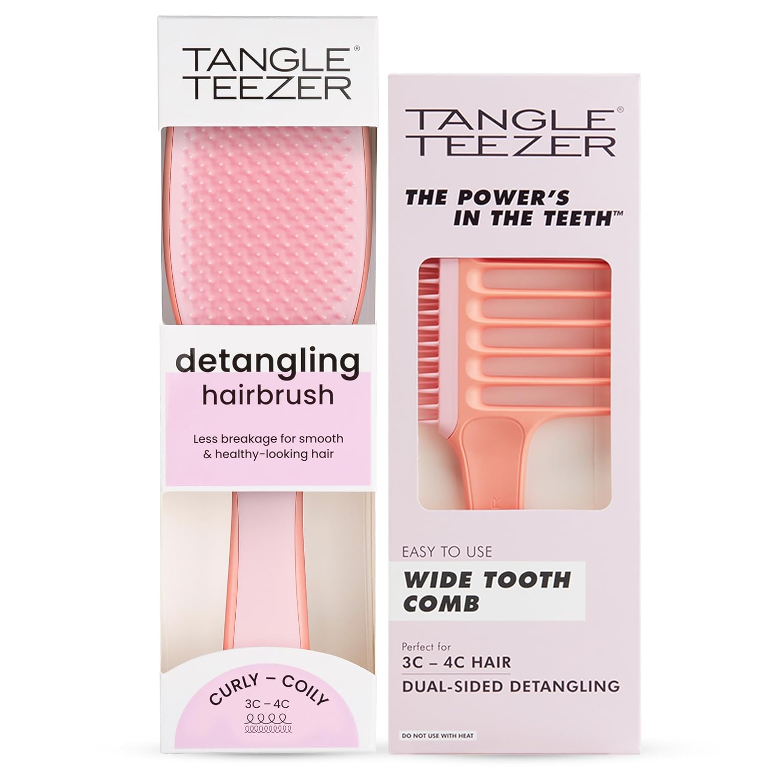 Tangle Teezer Curly Hair Detangling Duo, Includes Curly to Coily Ultimate Detangler Hairbrush & Double Sided Wide Tooth Comb, for 3C to 4C Hair Types