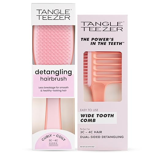 Tangle Teezer Curly Hair Detangling Duo, Includes Curly to Coily Ultimate Detangler Hairbrush & Double Sided Wide Tooth Comb, for 3C to 4C Hair Types