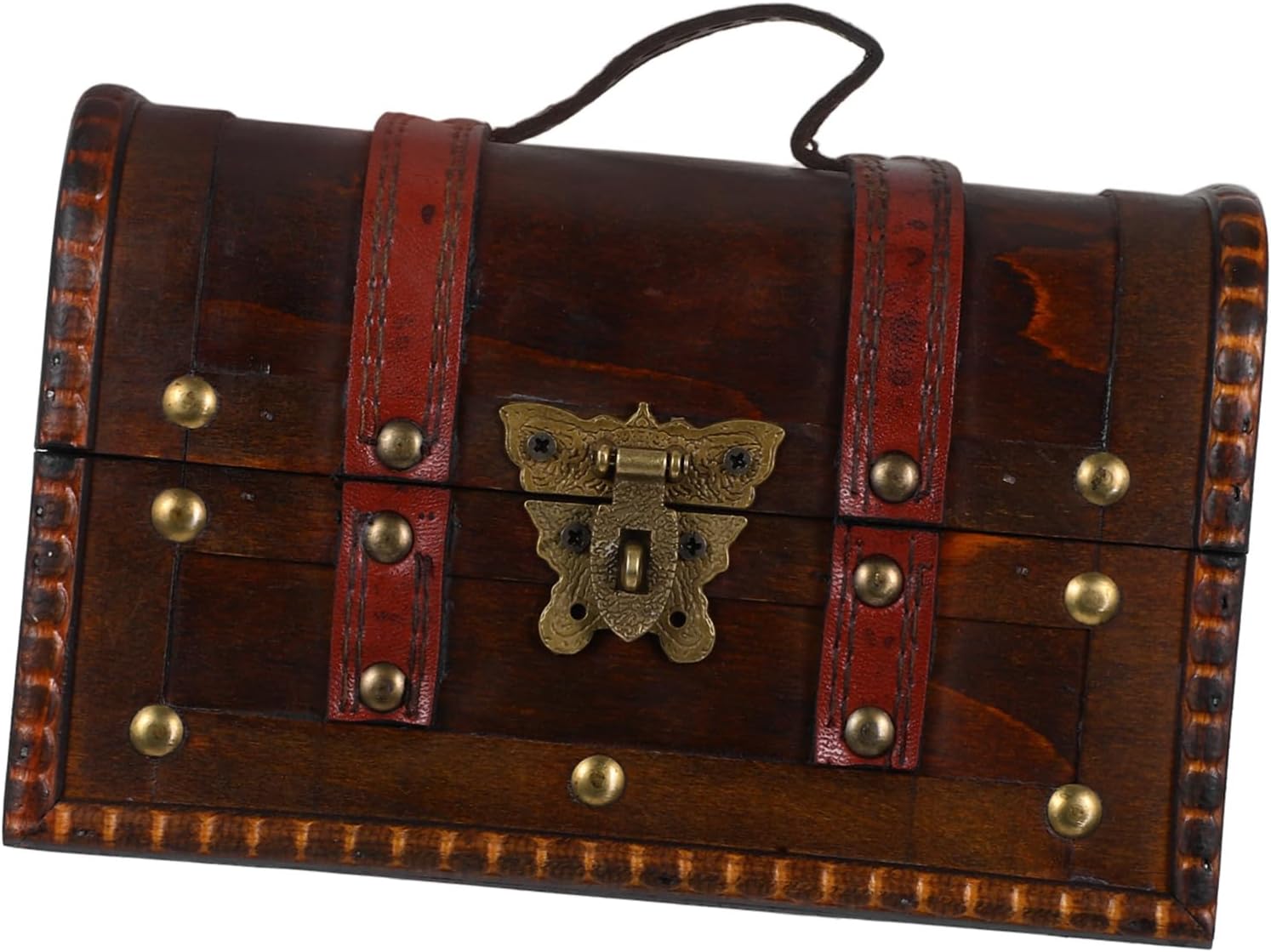 VICASKY Pirate Treasure Chest Box with Lock Vintage Storage for Jewelry and Keepsakes Decorative Dark Brown Treasure Chest for Classroom and