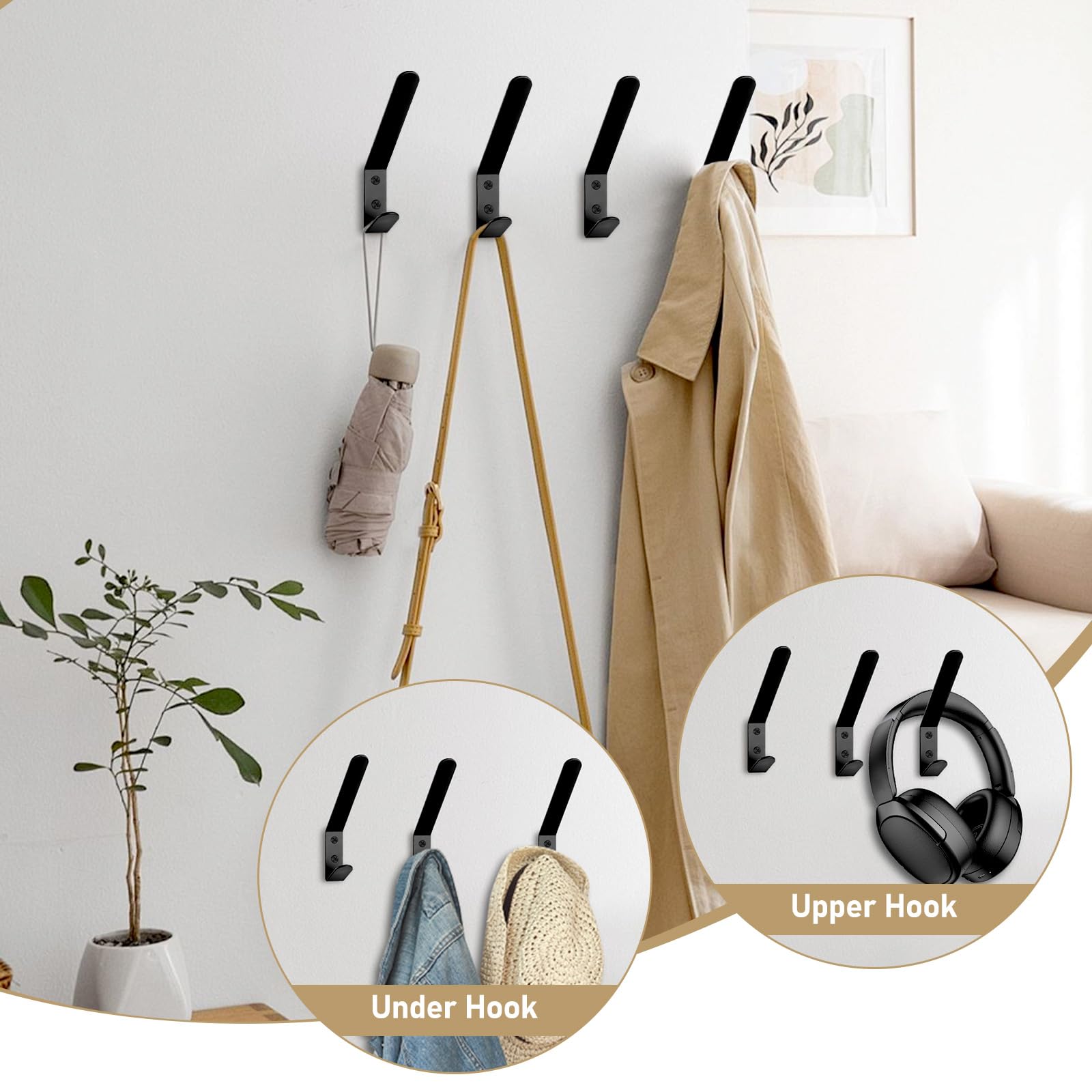10 Ganci Da Parete Neri - Doppia Appenditura Per Cappotti, Borse, Asciugamani. Salvaspazio!