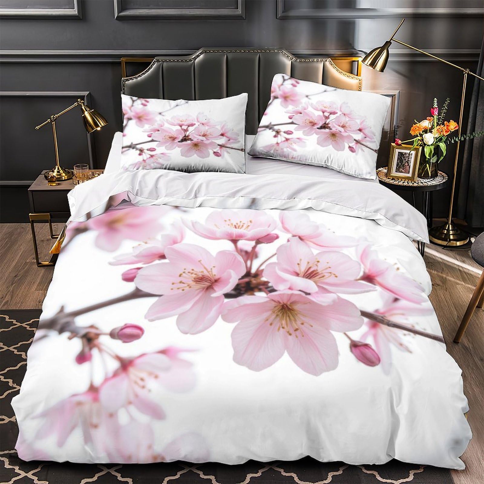 Parure de lit fleurs roses en microfibre de qualité supérieure