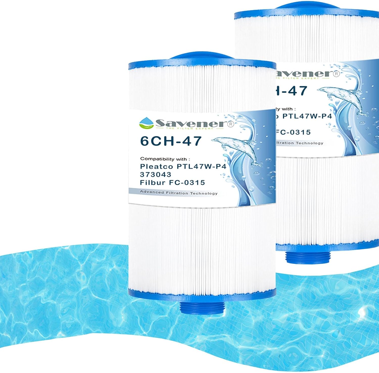 Savener® 6CH-47 Hot Tub Spa Filter Cartridge, Compatible with Unicel 6CH-47, 373043, Filbur FC-0315, PTL47W-P4, 47 Sq. Ft, 2 Pack