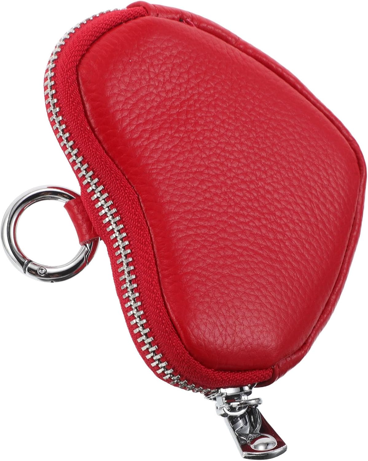 Compact Heart-shaped Coin Purse Red Synthetic Leather Keychain Wallet