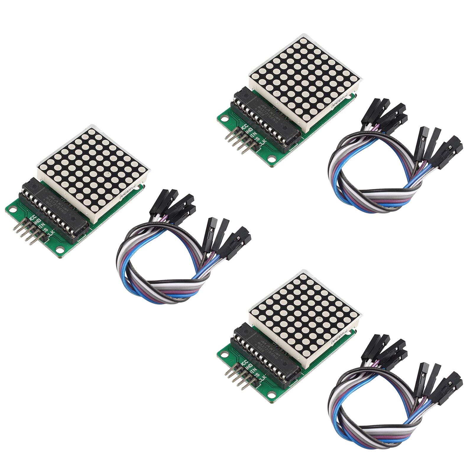 Lot de 3 modules de contrôle MCU à Matrice de Points 7219 compatibles avec Arduino avec câble Dupont