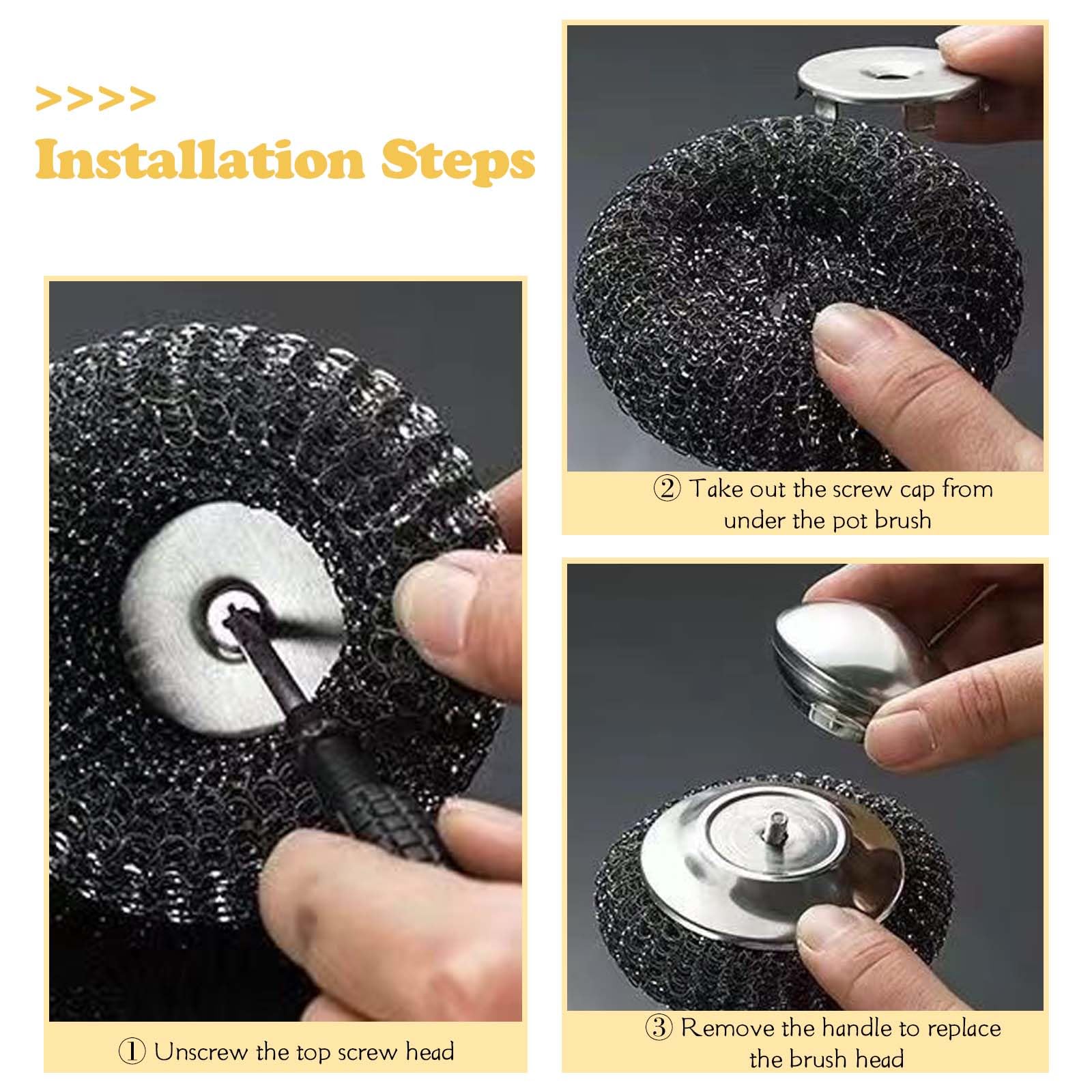 4 Pezzi Paglietta Acciaio con Maniglia Spugna Piatti Filo D'acciaio Riutilizzabile Spugnette Cucina Inossidabile Spugne Cucina Metallo per Pulisci Piatti, Pentole, Lavello
