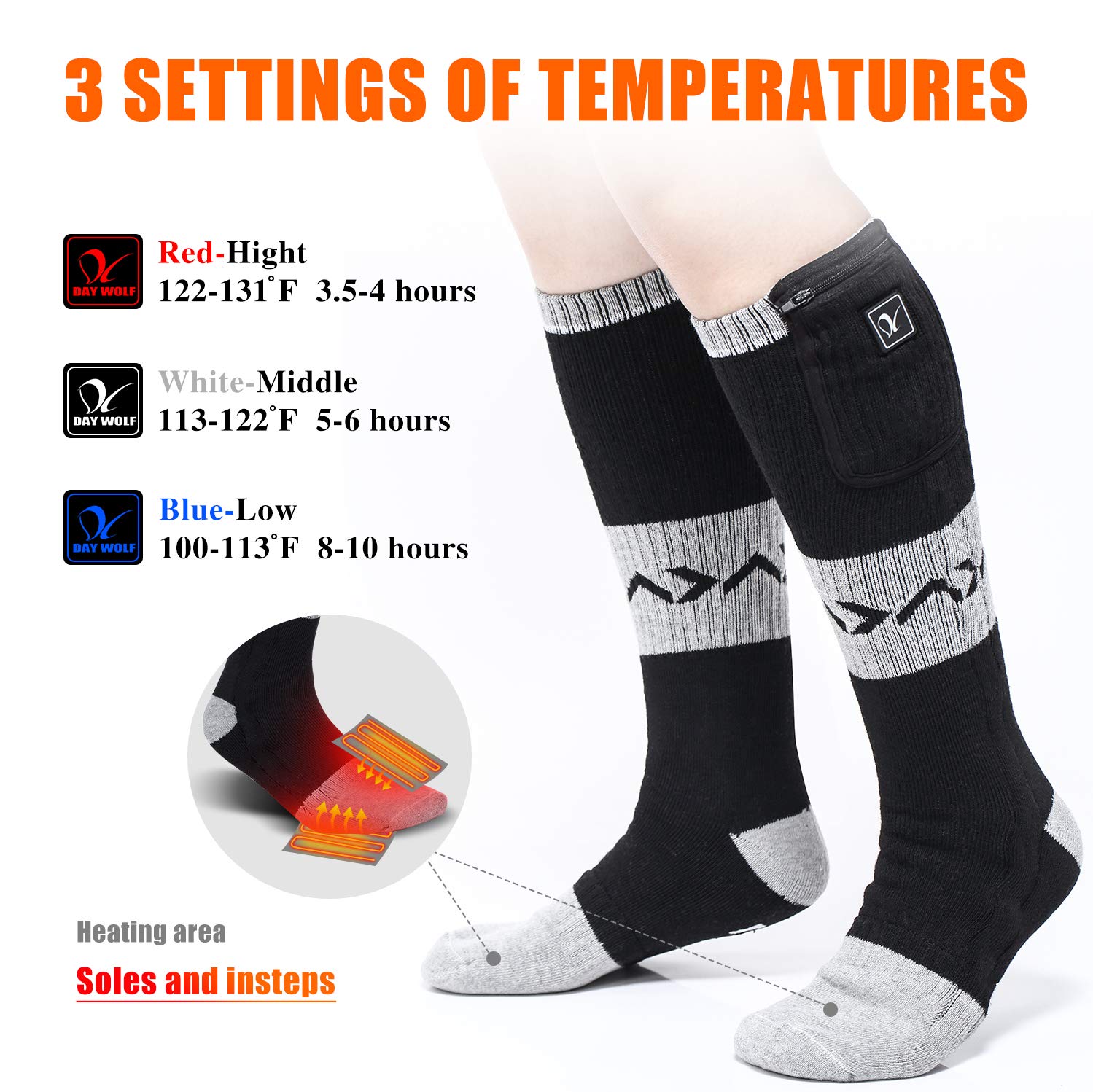 Heated Socks for Men Women, Electric Socks with 7.4V 2200mAh Rechargeable Battery Foot Warmers for Winter Sports Snow Ski Hunting Camping Hiking Riding (Black/Grey 1, S)