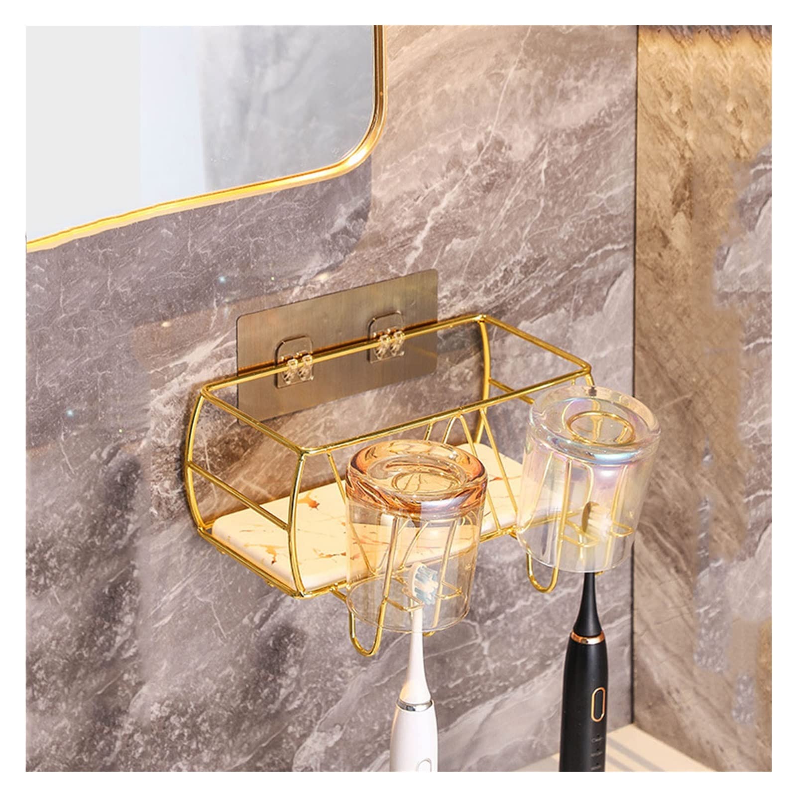 Portaspazzolino da Parete Porta del denti spazzolino da bagno Porta di spazzolino montato a parete multifunzionale portatore di spazzolino con bosca Scatola di Immagazzinaggio Dello Scaffale di Immag