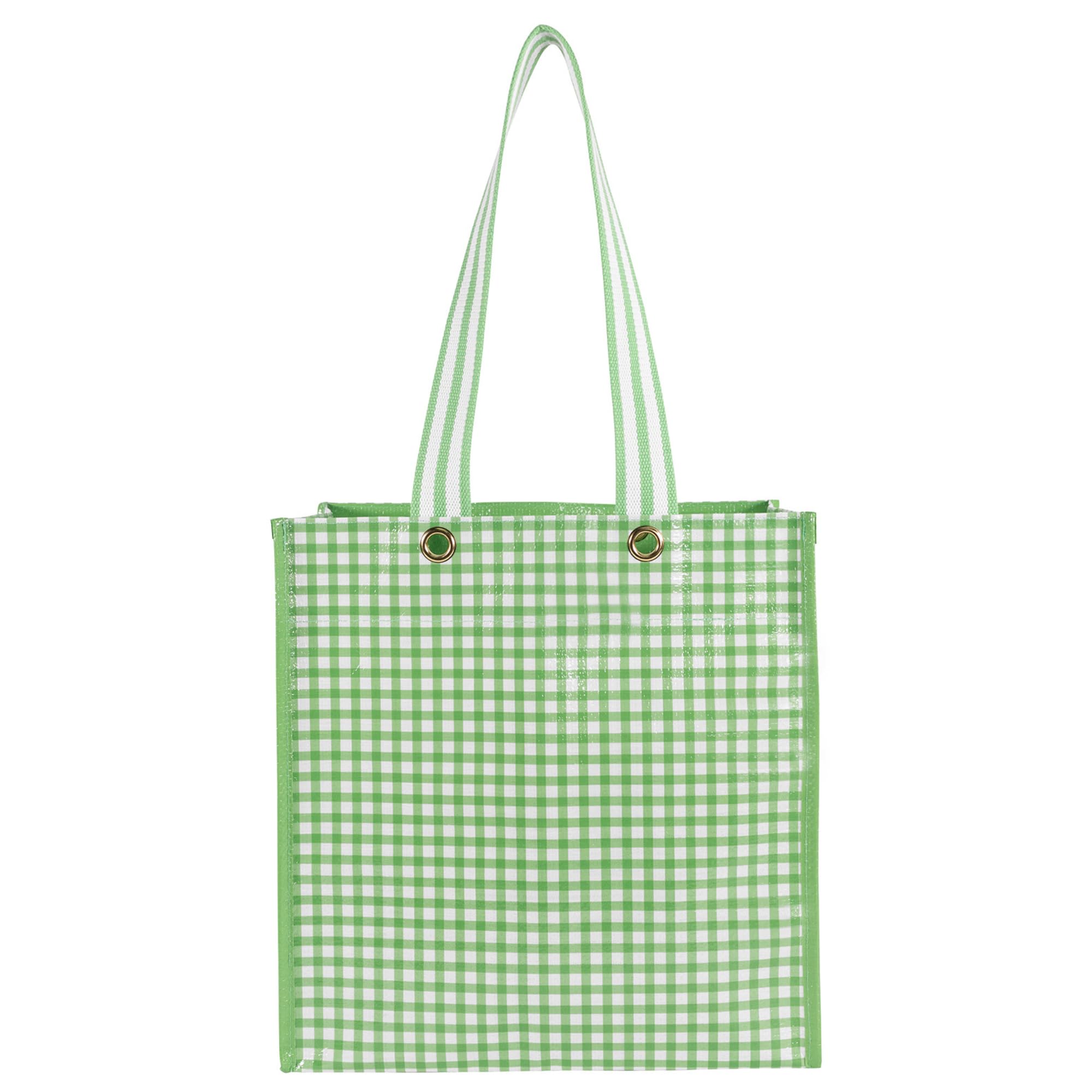 Martha Stewart Reusable Grocery Bag, Spacious 13 x 8 x 14 Shopping Bag for Groceries, Perfect for Shopping, Arcadian Green Gingham
