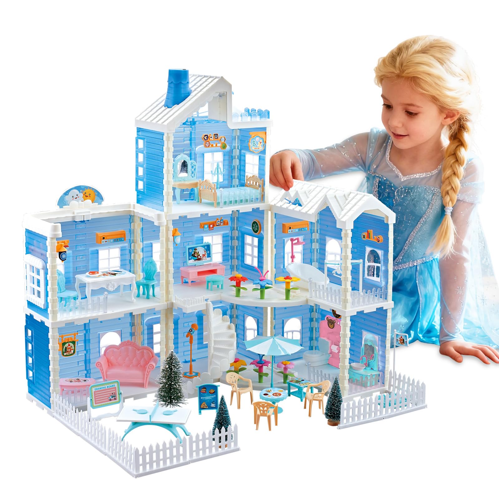 Amazon.com: XOS Dollhouse Big Blue Dream Doll House Pretend Play&