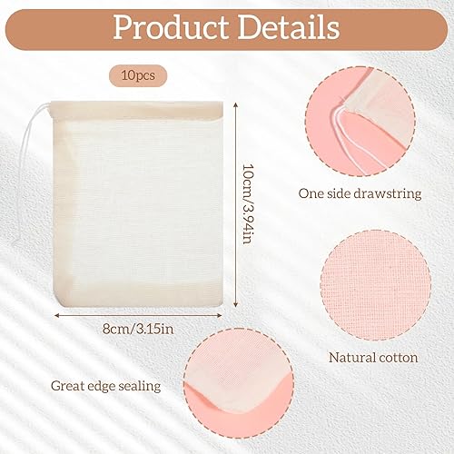 Miniatura 2 de 10 bolsas de filtro de té, bolsa de especias, bolsa de gasa reutilizable, bolsas de muselina con cordón para café frío colar sopa