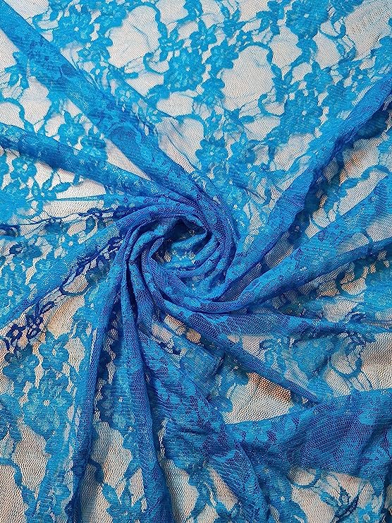 African Vintage Embroidery Bridal Nigerian French Embroidery Corded Budget Guipure Lace Mesh Net Fabric 54" Corded Budget Guipure Lace Mesh Net Fabric 54" (2 Meter, Turquoise lace (New)) — image 1