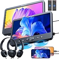 GOnavidio 10.1" Dual Headrest Car DVD Players with HDMI Input, Region-Free Playback, USB/SD, Headphones & Brackets - Sync or Dual Movies