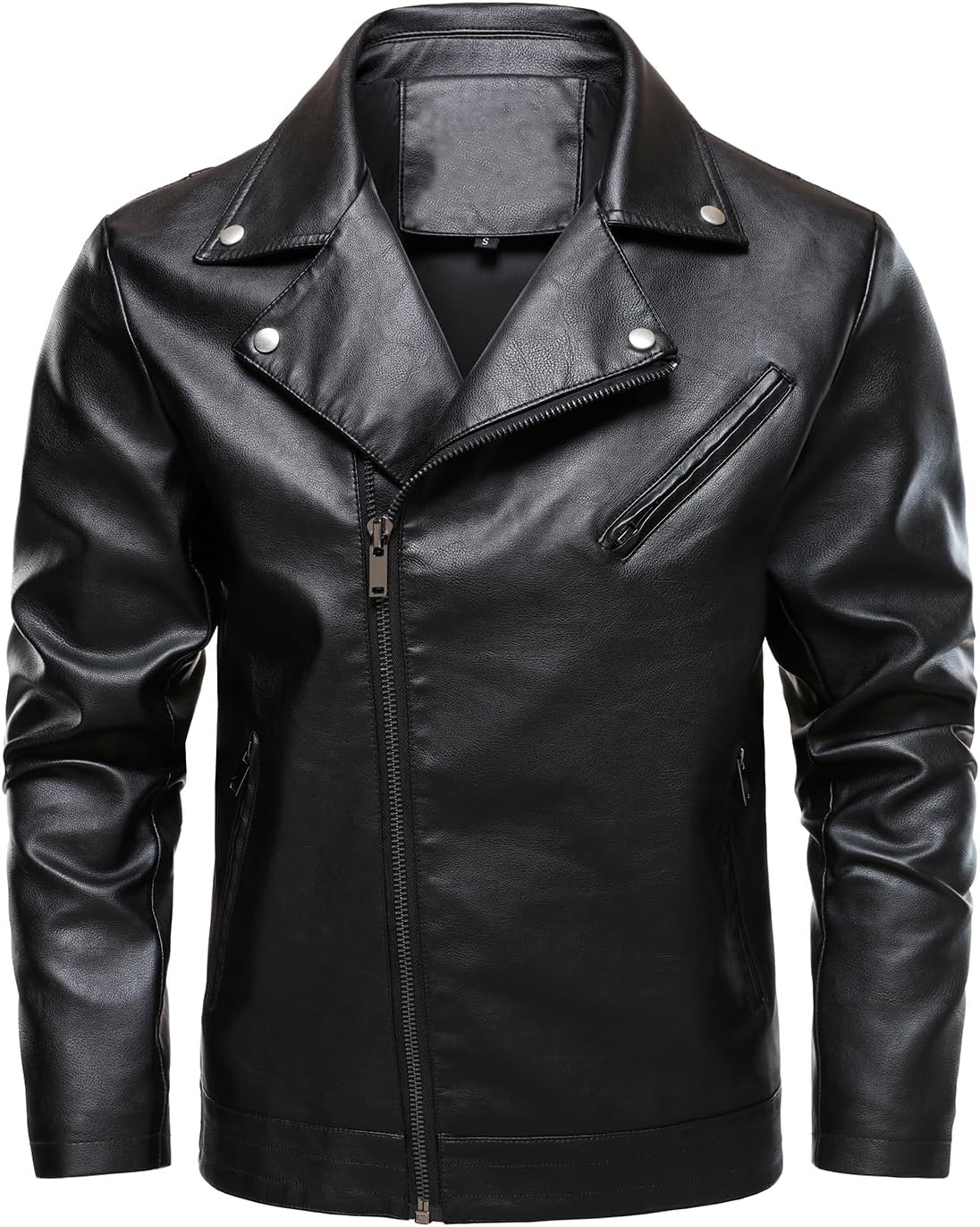 HOOD CREW Men’s Faux Leather Jacket Cool Motorcycle Lapel Biker Jackets Zip Up Riding Coat