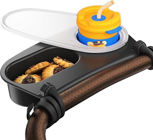 Bandeja universal mejorada para refrigerios para cochecito compatible con Nuna Uppababy Bugaboo, bandeja portavasos, con brazos de silicona, barra