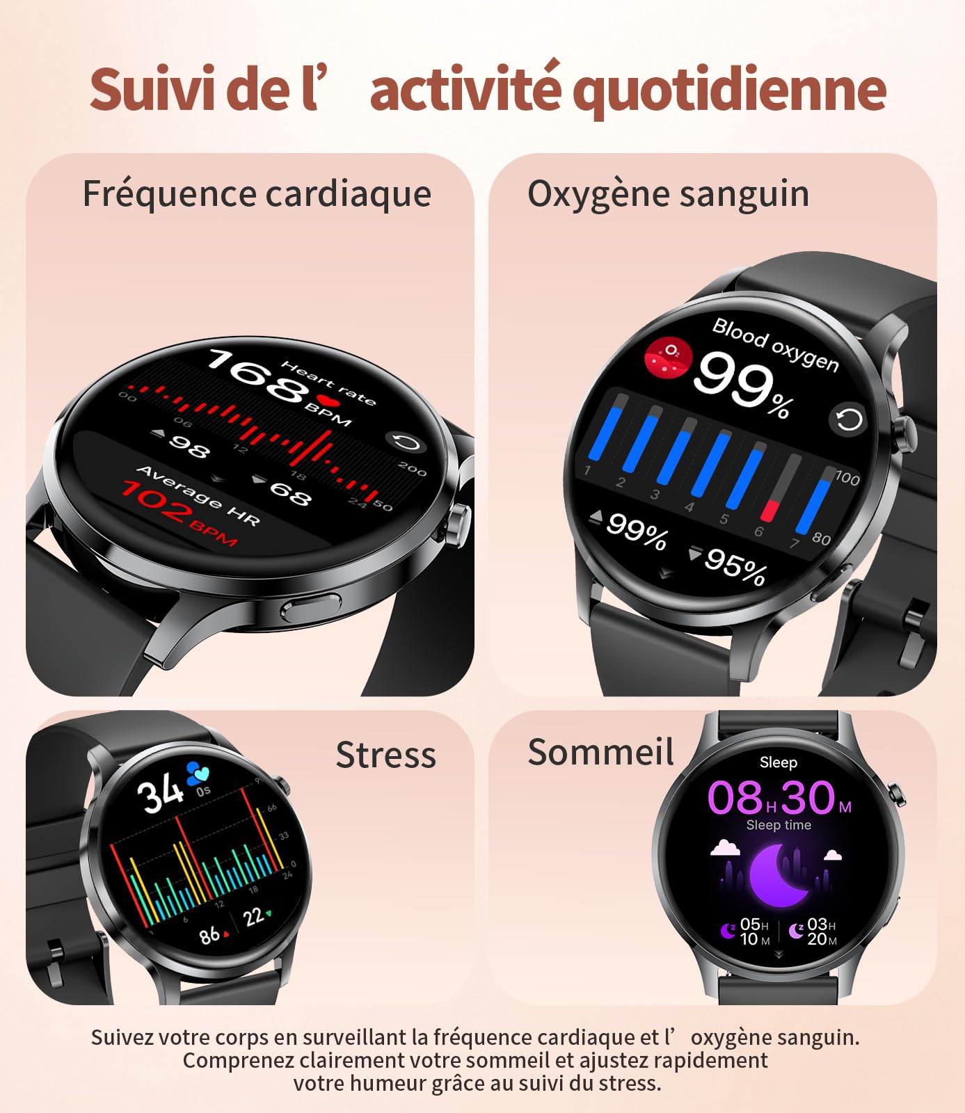 Montre Connectée Femme Smartwatch Sport: 1.32" AMOLED Smartwatch avec Appel Bluetooth, 110 Modes Sportifs, Santé Au Féminin/Fréquence Cardiaque/Sommeil, IP68 Fitness Montre Femmes pour iOS Android