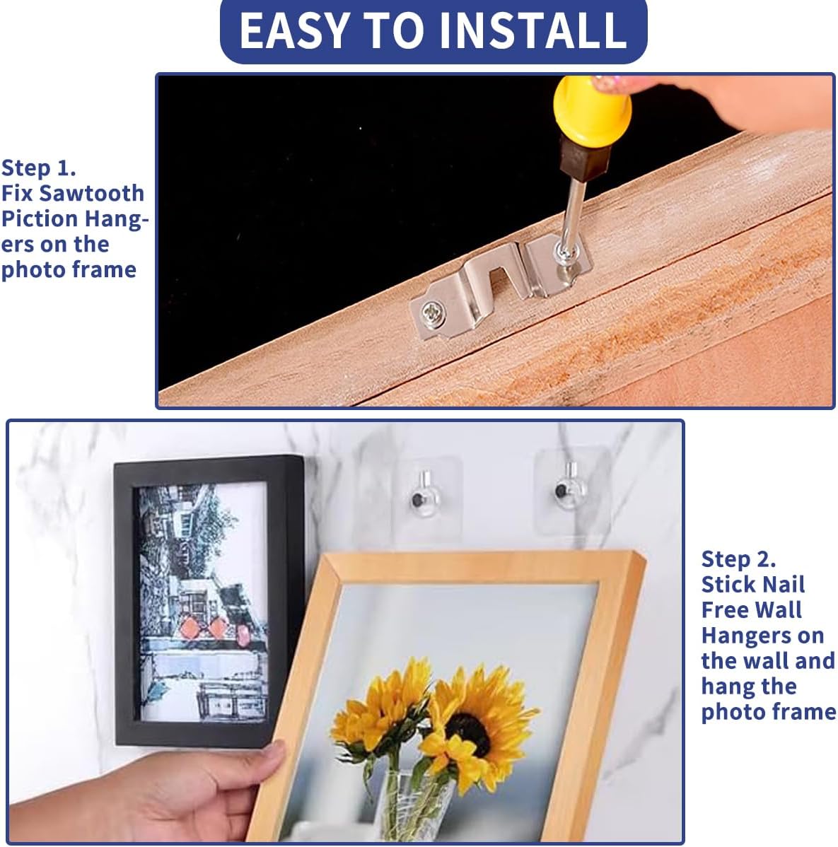 Heavy Duty Single-Notch Precision Iron Picture Hangers with Screws, 20 Pack, Holds Up to 100 lbs, Silver