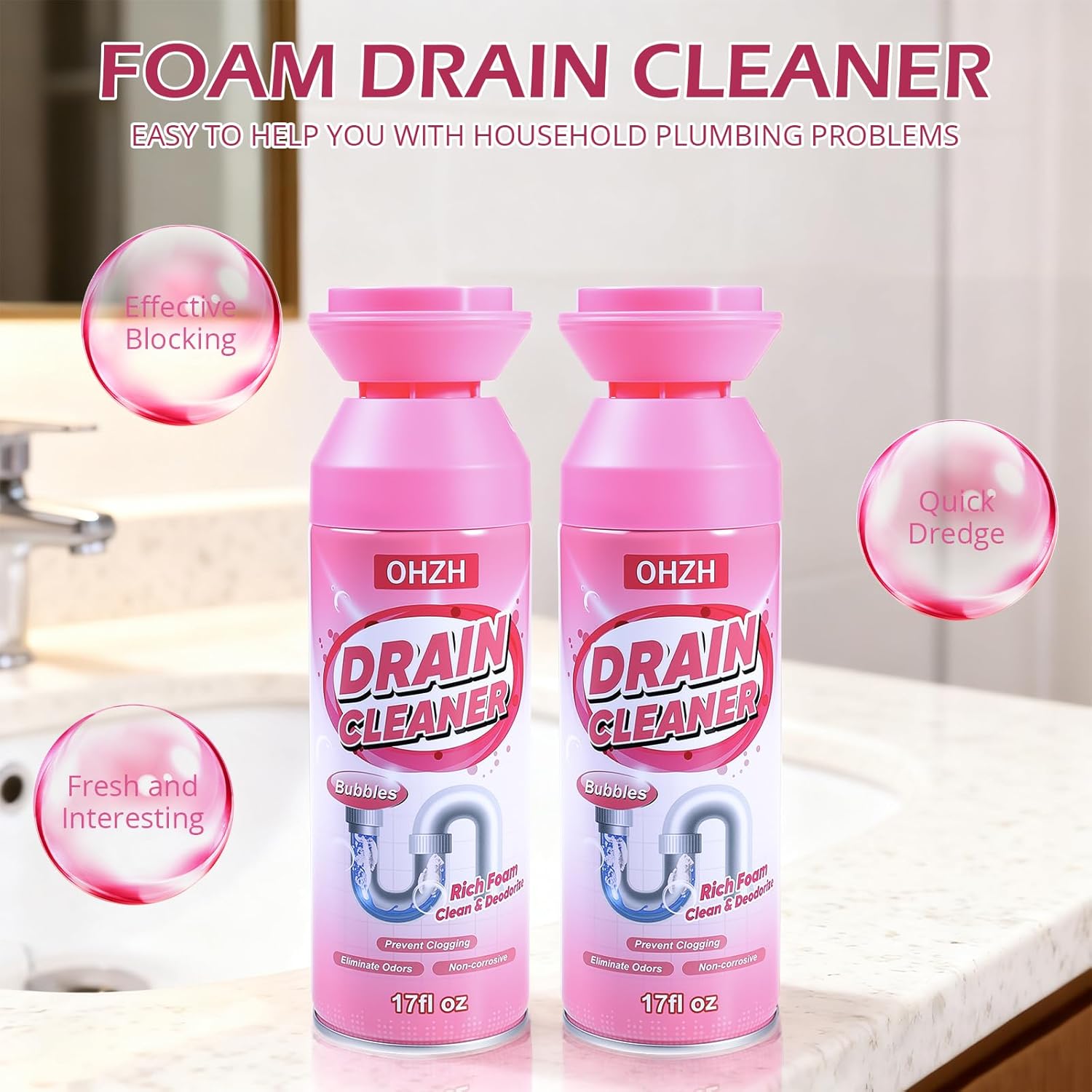 Foaming Drain Cleaner,Drain Clog Remover –Sink Cleaner and Deodorizer,Foaming Cleaners for Kitchen, Sinks, Shower Drains,Tub (1pc) - Image 4