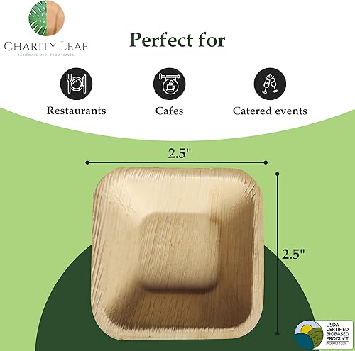 Miniatura 8 de Mini tazón cuadrado de hoja de palma desechable de 3.5 pulgadas (100 piezas)  Como bambú  Todo natural y biodegradable  Tablas de embutidos,