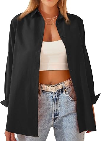 Womens Dressy Blouses Tops, Casual Long Sleeve Loose Fit Button Down Shirts