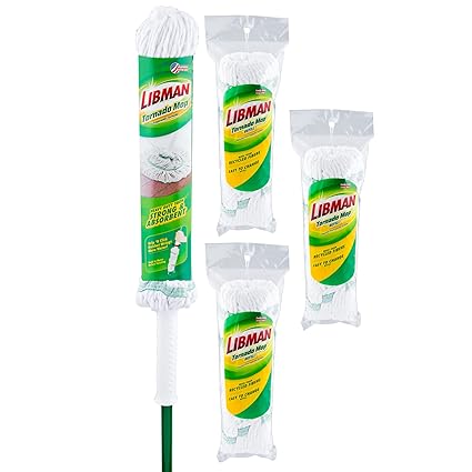 Libman Tornado Mop with Refills Kit 4 Pack, White Green